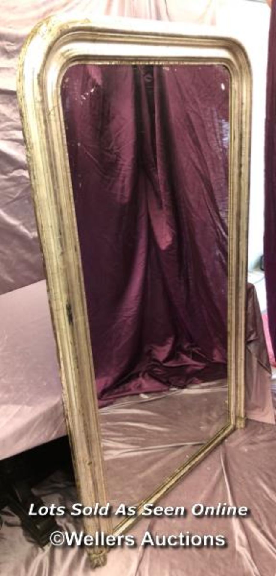 EARLY 19TH CENTURY FULL LENGTH FRENCH LOOKING GLASS WITH ORIGINAL SILVER GILDING, 105 X 185CM