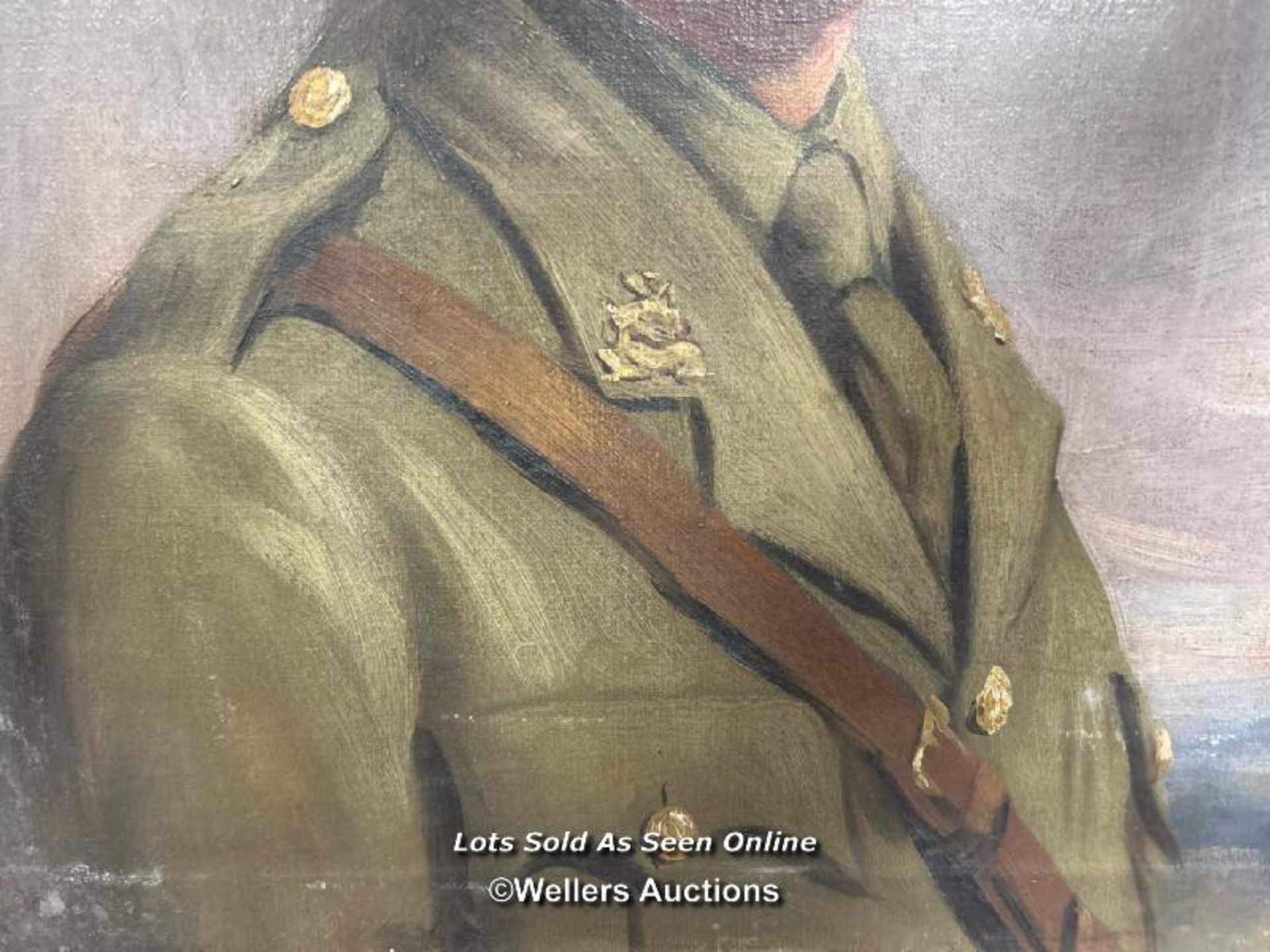 OIL ON CANVAS PORTRAIT OF A WORLD WAR ONE SOLDIER, L. CAREY (1915), INDISTICT DESCRIPTIONS ON BACK - Image 3 of 5