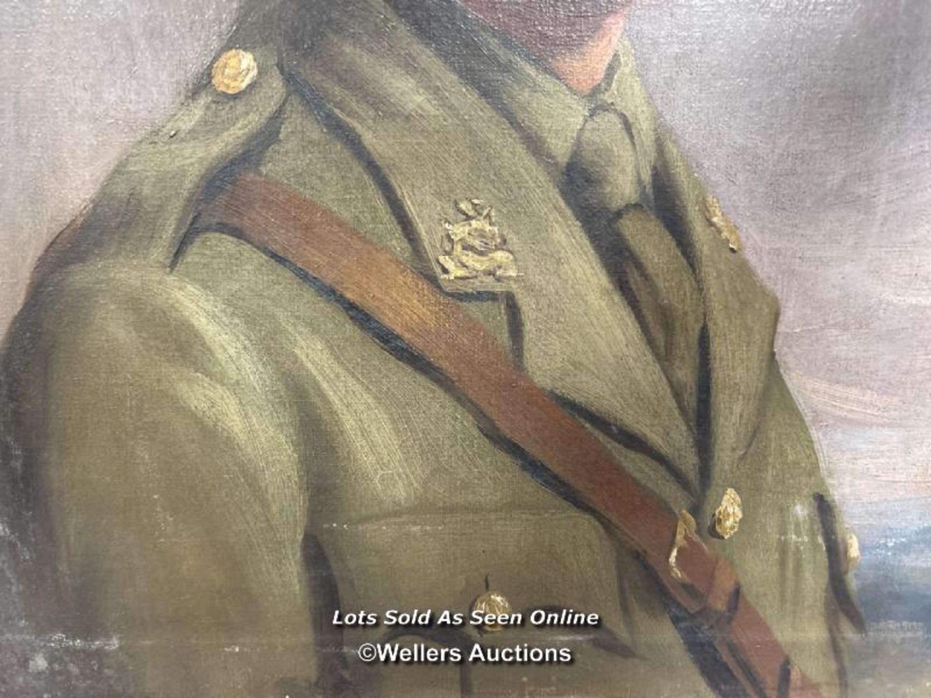 OIL ON CANVAS PORTRAIT OF A WORLD WAR ONE SOLDIER, L. CAREY (1915), INDISTICT DESCRIPTIONS ON BACK - Bild 3 aus 5