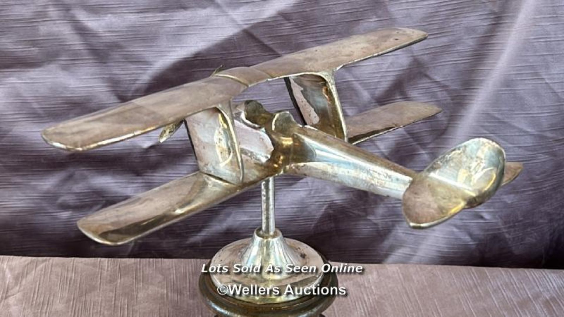 HEAVY CHROME BI-PLANE ON TROPHY BASE - Image 3 of 4