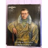 OIL ON CANVAS 1ST WORLD WAR STUDY OF ROYAL FLYING CORE PILOT, SIGNED E EMERILIER, REPAIRS TO THE