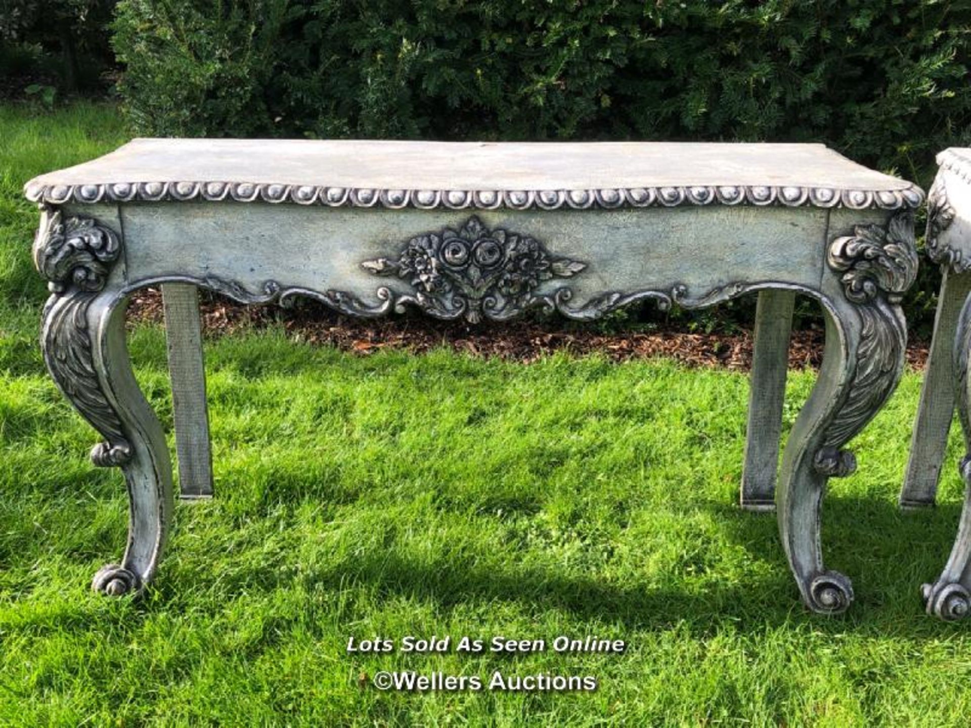 PAIR OF ORNATELY CARVED ITALIAN CONSOLE TABLES, 124 X 45 X 71CM - Image 2 of 5