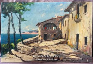 OIL ON CANVAS PAINTING OF THE AMALFI COASTLINE, SIGNED, 76 X 51CM