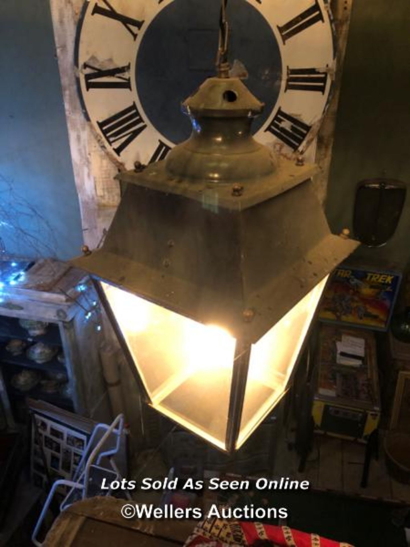EARLY 20TH CENTURY CONVERTED HANGING LANTERN, 34 X 60CM