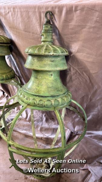 19TH CENTURY HANGING LANTERNS IN VERDIGRIS PAINT, DIAMETER 50CM X HEIGHT 100CM - Image 2 of 3