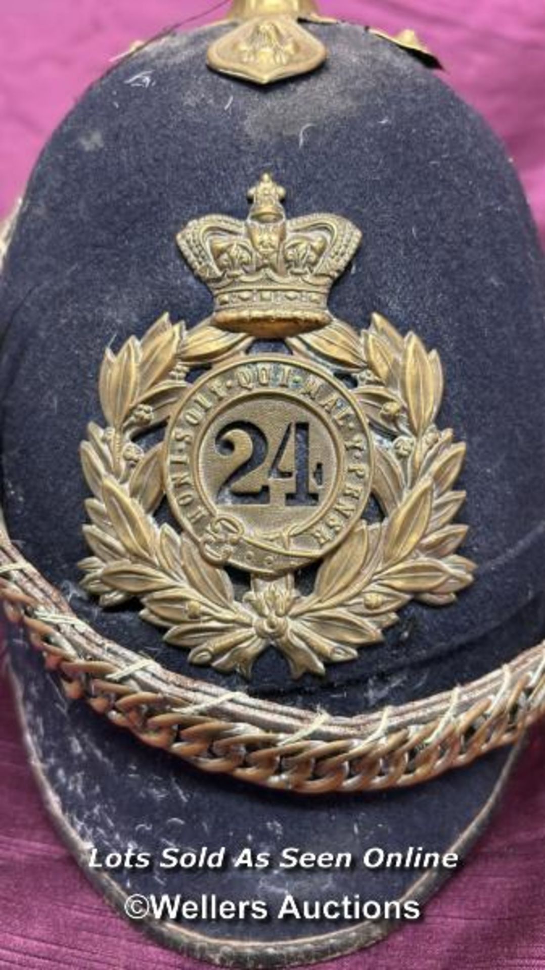 BRITISH HOME SERVICE SPIKED HELMET TO THE 24TH REGIMENT OF FOOT, APPEARS TO BE THEATRICAL - Image 2 of 5