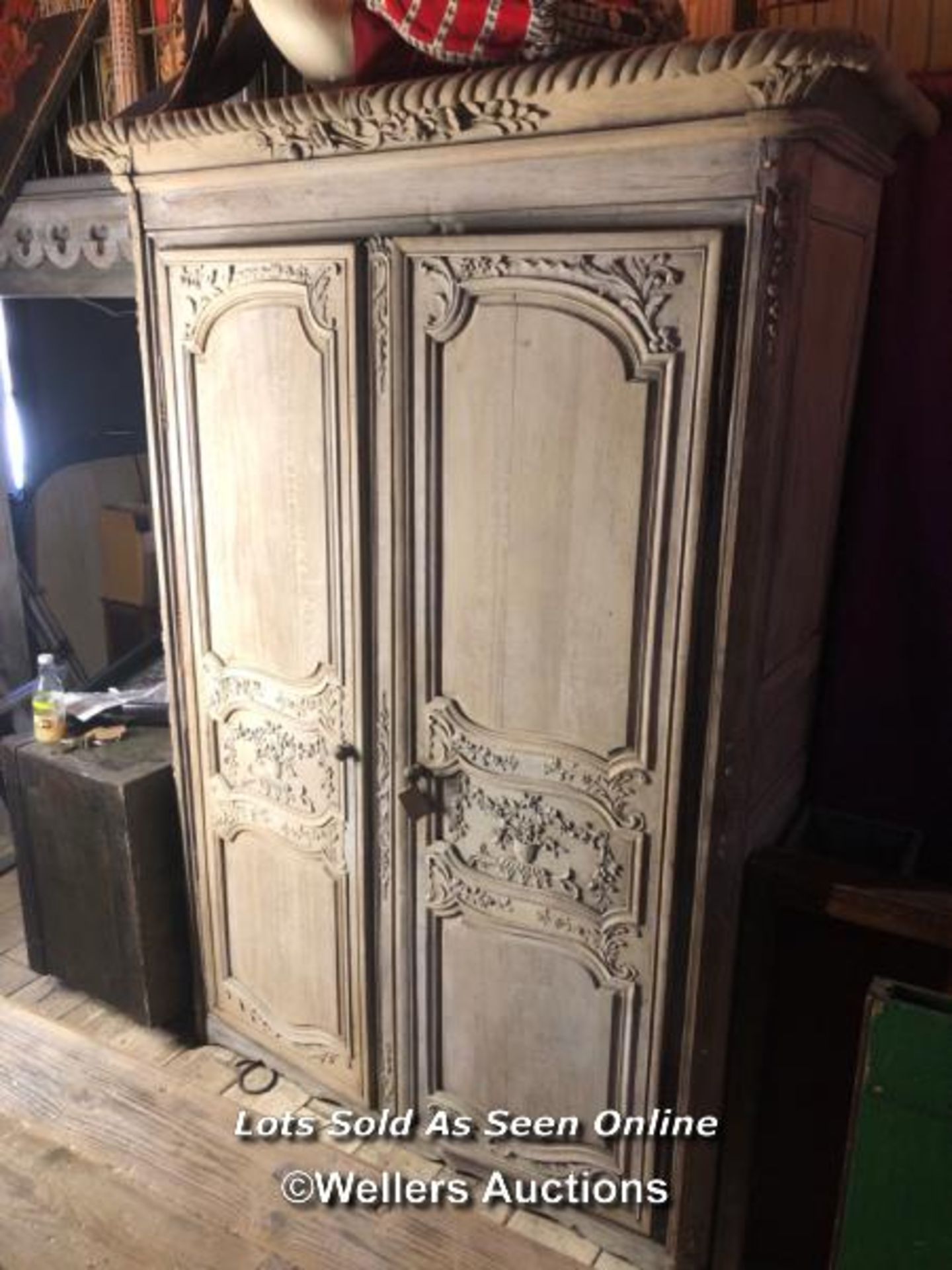 EARLY 19TH CENTURTY FRENCH ARMOIRE WITH BLEACHED OAK, 155 X 64 X 245CM, DISASSEMBLES FOR TRANSPORT