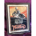 FRAMED AND GLAZED HAND FINISHED POSTER FOR NORTON MOTORBIKES - THE 1927 I.O.M. AMATEUR ROAD RACE