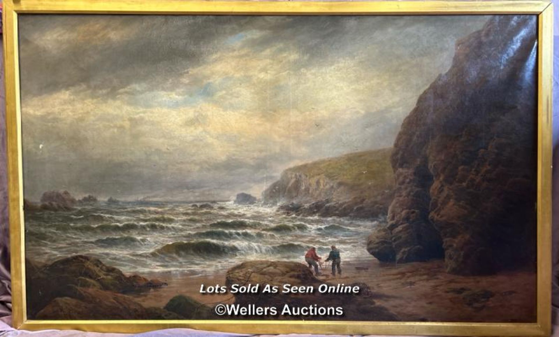 VERY LARGE FRAMED 19TH CENTURY OIL ON CANVAS SEASCAPE BY GEORGE HENRY JENKINS (1813-1914), 159.5 X