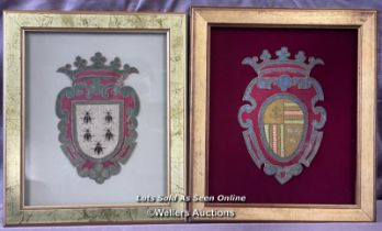 TWO FLORENTINE TAPESTRY FRAMED FAMILY CRESTS