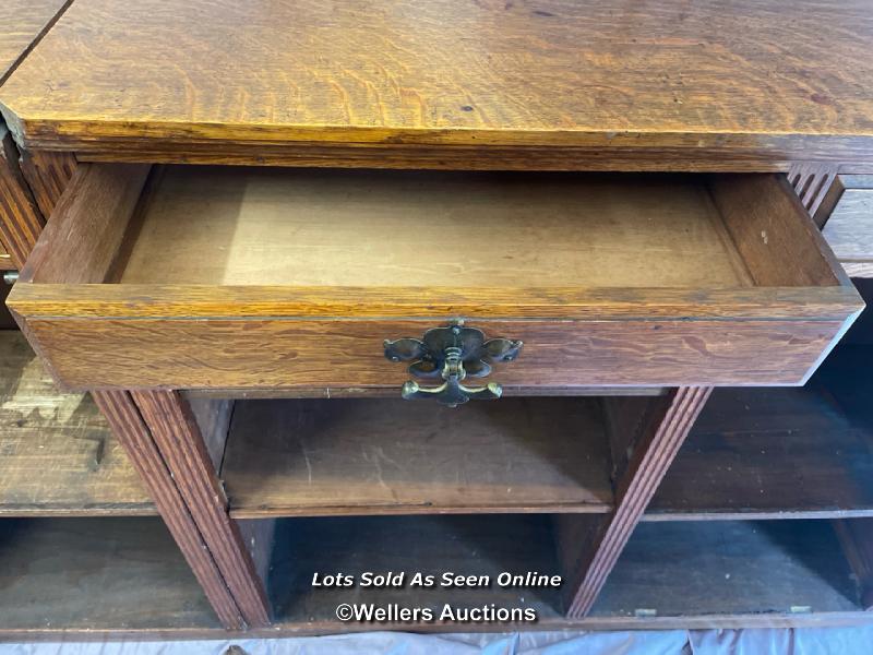 CIRCA 1900, LARGE WOODEN BOOKCASE IN TWO PARTS, WITH FOUR DRAWERS AND EIGHT ADJUSTABLE SHELVES, - Image 4 of 6