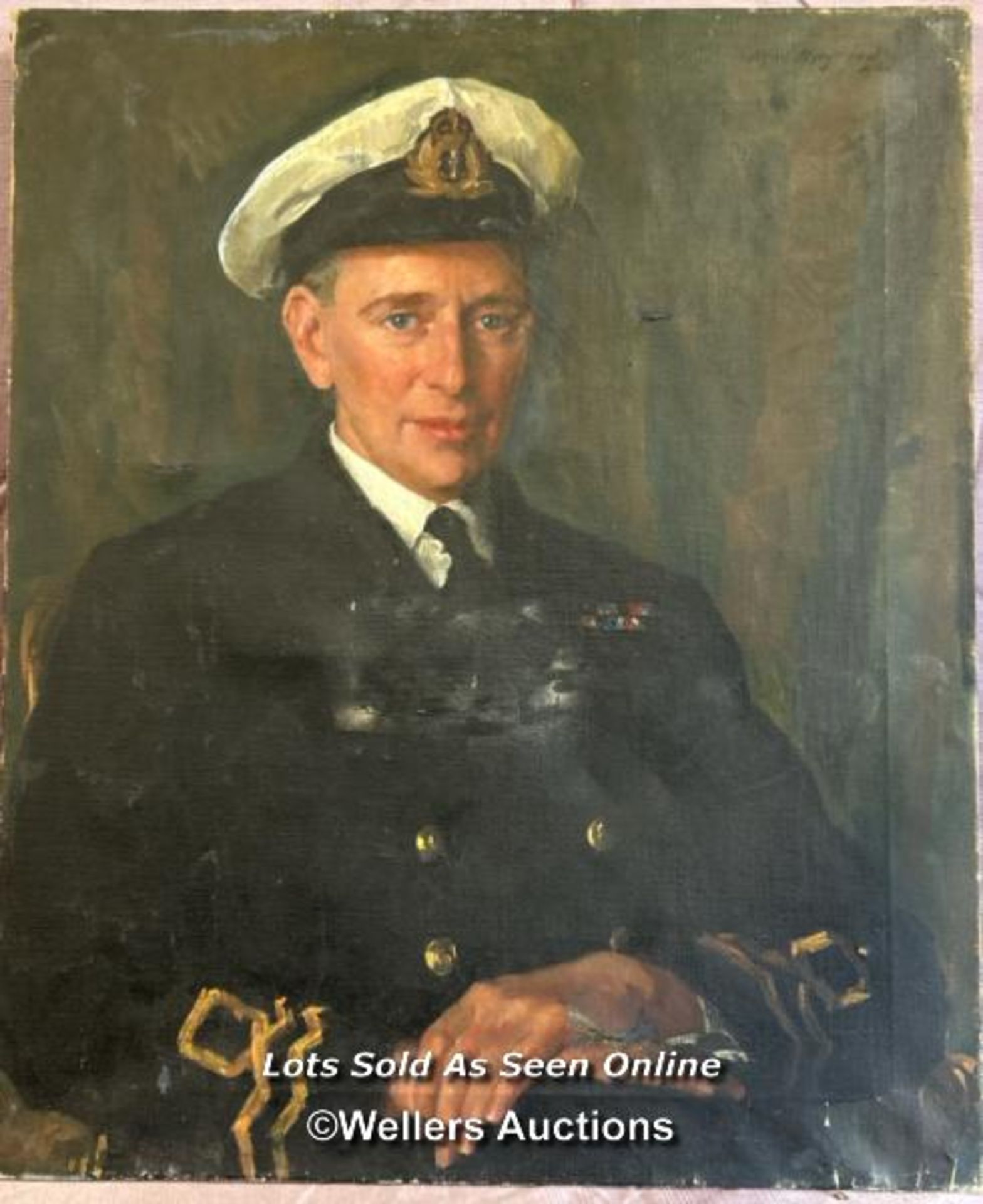 OIL ON CANVAS DEPICTING A LIEUTENANT IN THE ROYAL NAVY DATED 1932, 63 X 76CM