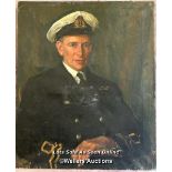 OIL ON CANVAS DEPICTING A LIEUTENANT IN THE ROYAL NAVY DATED 1932, 63 X 76CM