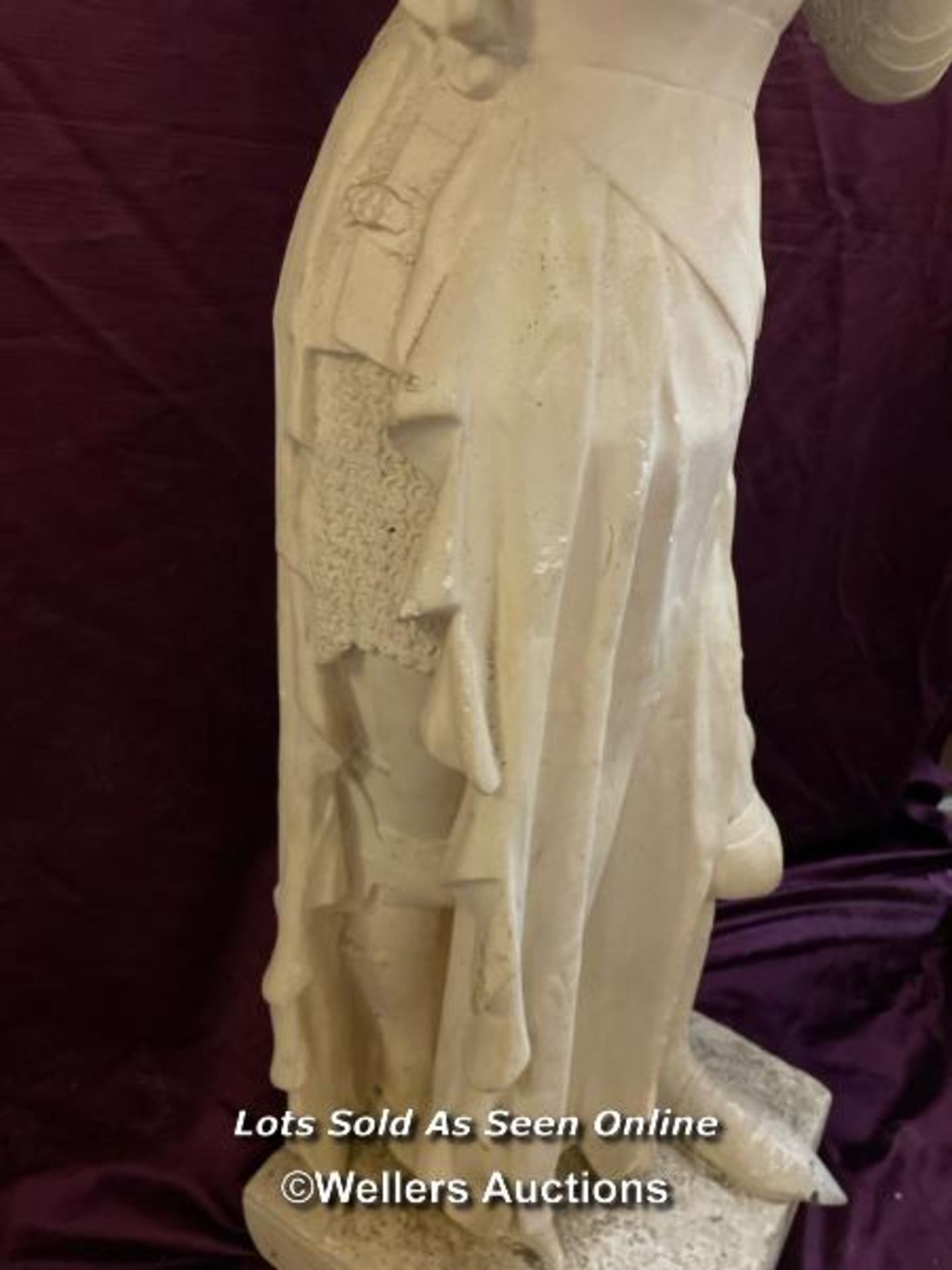 PLASTER CAST STATUE OF JOAN OF ARC, MAID OF ORLEANS, ALL MAJOR PARTS PRESENT AND SOME REPAIR - Image 6 of 7