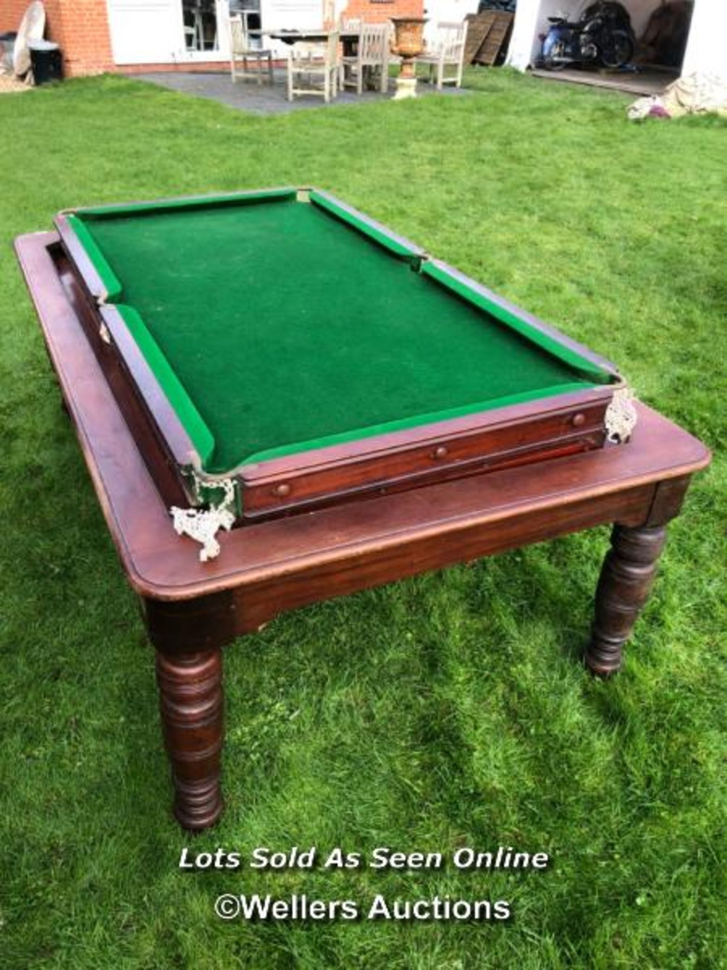 19TH CENTURY METAPORPHIC REVOLVING 1/4 SIZE SNOOKER/BILLIARDS TABLE COMBINED WITH DINING TABLE - Image 5 of 13