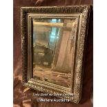 19TH CENTURY BATHROOM MIRROR, FINELY CARVED SILVERED FRAME, 34 X 45CM