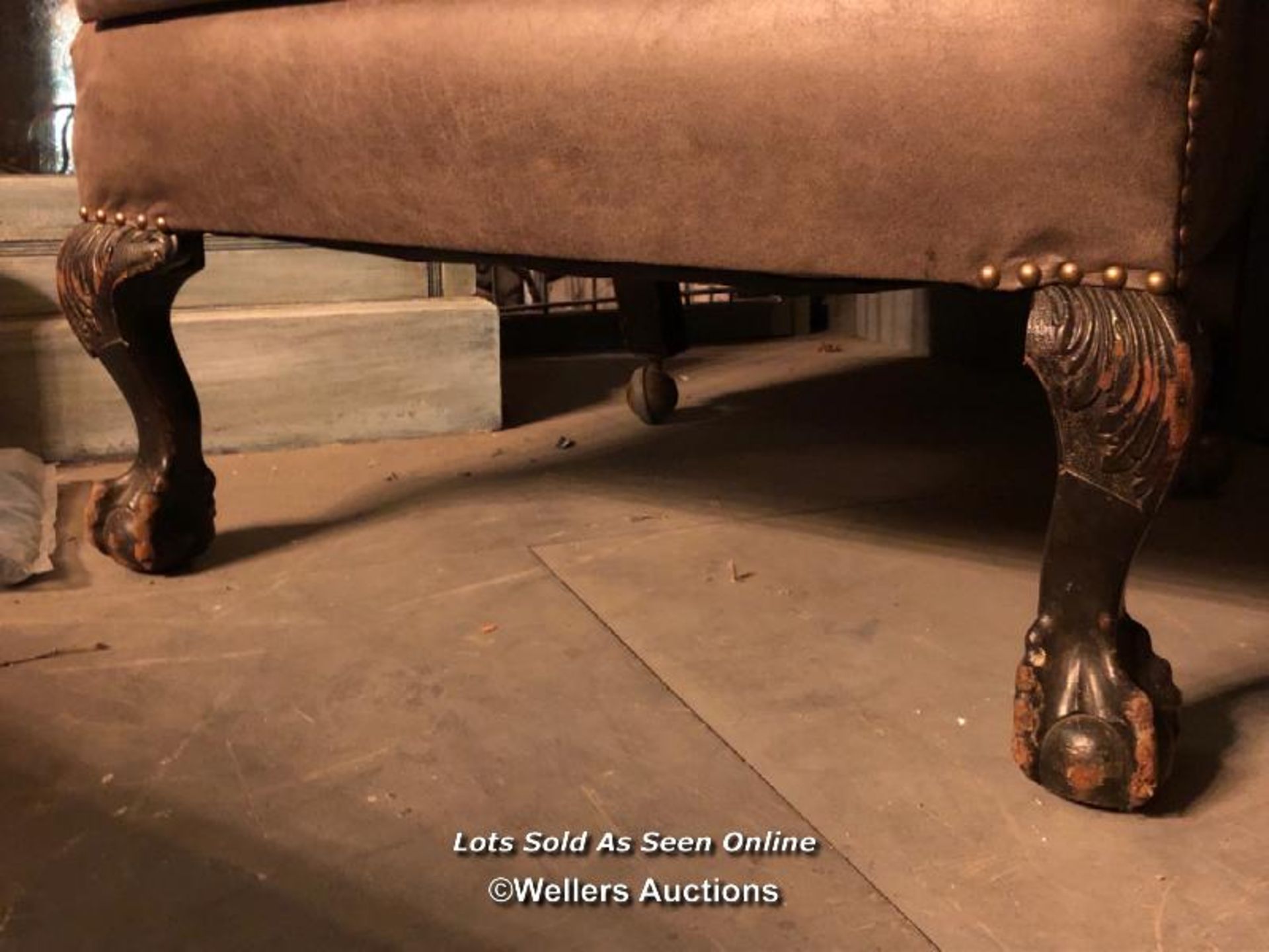 18TH CENTURY GEORGIAN WING BACK CHAIR ON BALL AND CLAW FEET, RECOVERED IN A LEATHER COMPOSITION, - Image 2 of 4