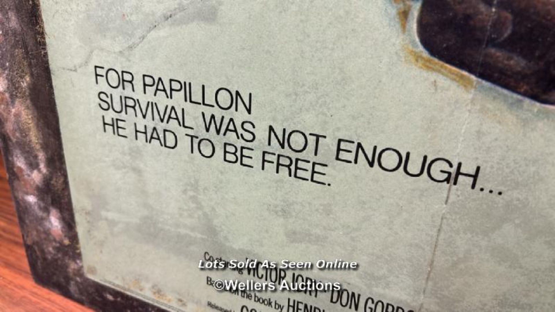 'PAPILLON' FILM POSTER, PASTED ONTO BOARD FOR THEATRICAL USE - Image 3 of 6