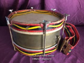 19TH CENTURY FRENCH MILITARY BAND SNARE DRUM WITH ASSOCIATED STABLE STRAP