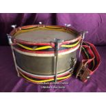 19TH CENTURY FRENCH MILITARY BAND SNARE DRUM WITH ASSOCIATED STABLE STRAP