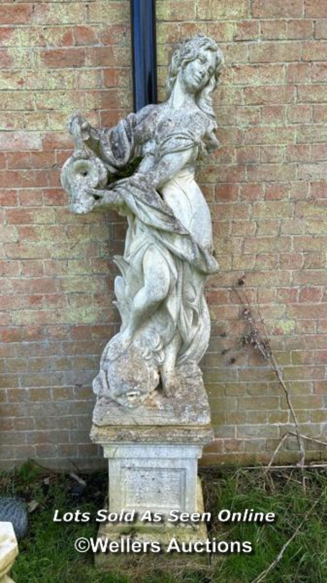MARBLE DI LATTE FOUNTAIN CLASSICAL MAIDEN FIGURE ON PLINTH, TOTAL HEIGHT 200CM, PLINTH HEIGHT 59CM,
