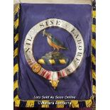 HAND PAINTED SILK BANNER DEPICTING A KINGFISHER, NIL SINE LABORE, 41 X 55CM