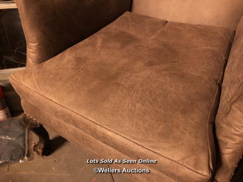 18TH CENTURY GEORGIAN WING BACK CHAIR ON BALL AND CLAW FEET, RECOVERED IN A LEATHER COMPOSITION, - Image 3 of 4