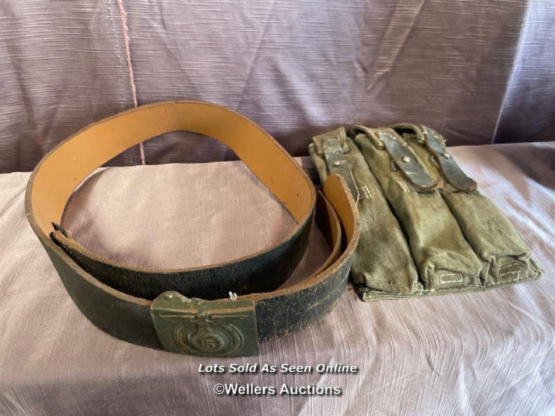WW2 PATTERN GERMAN LEATHER BELT WITH CLASP AND MP40 MAGAZINE POUCH (RE-ENACTMENT)