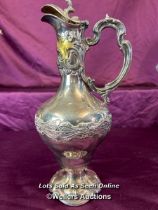 A PORTUGUESE ORNATE SILVER PLATED CLARET JUG, HEIGHT 32CM