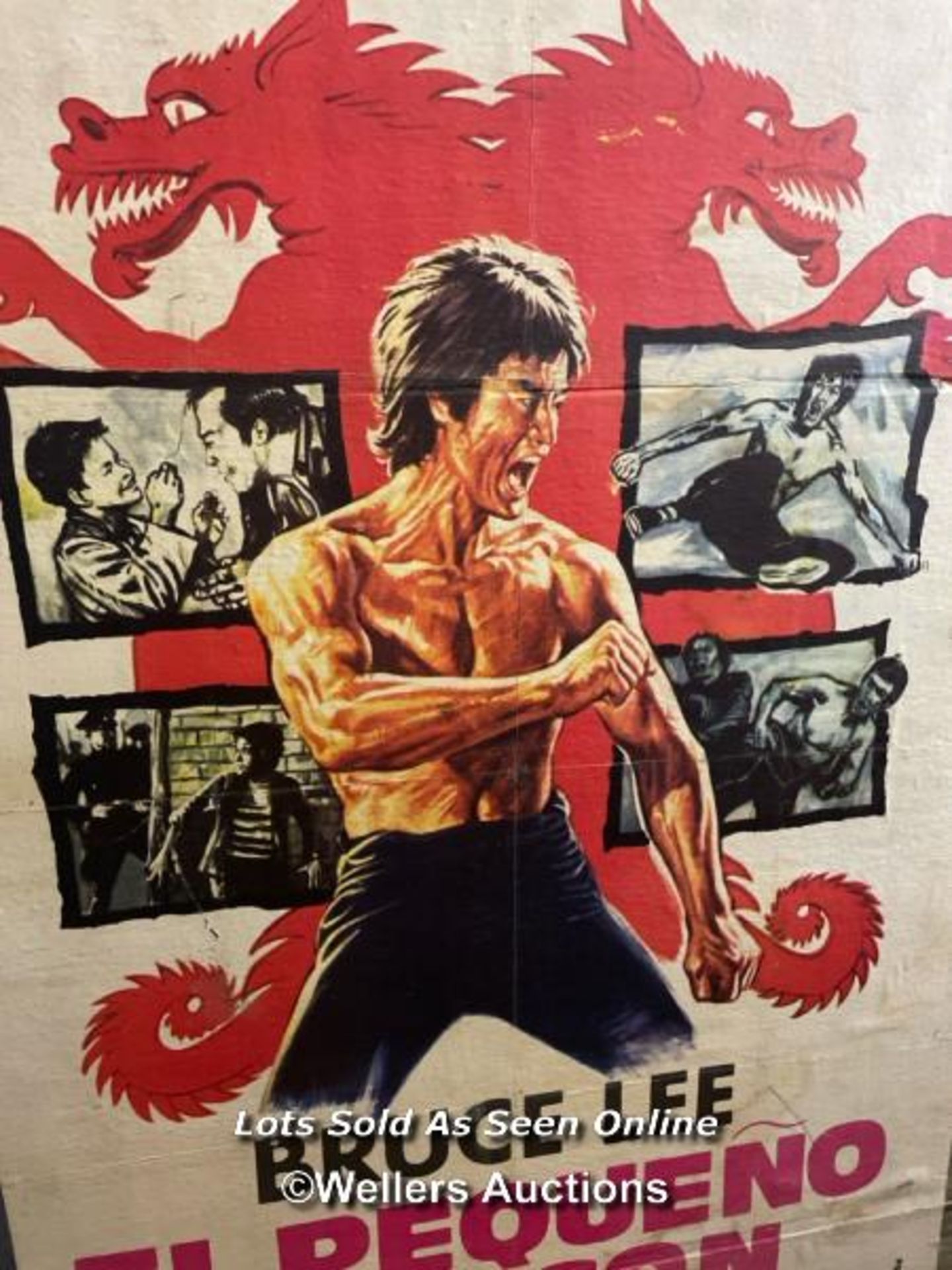 'EL PEQUENO DRAGON' BRUCE LEE FILM POSTER, PASTED ONTO BOARD FOR THEATRICAL USE, POSTER SIZE 70 X - Bild 3 aus 4
