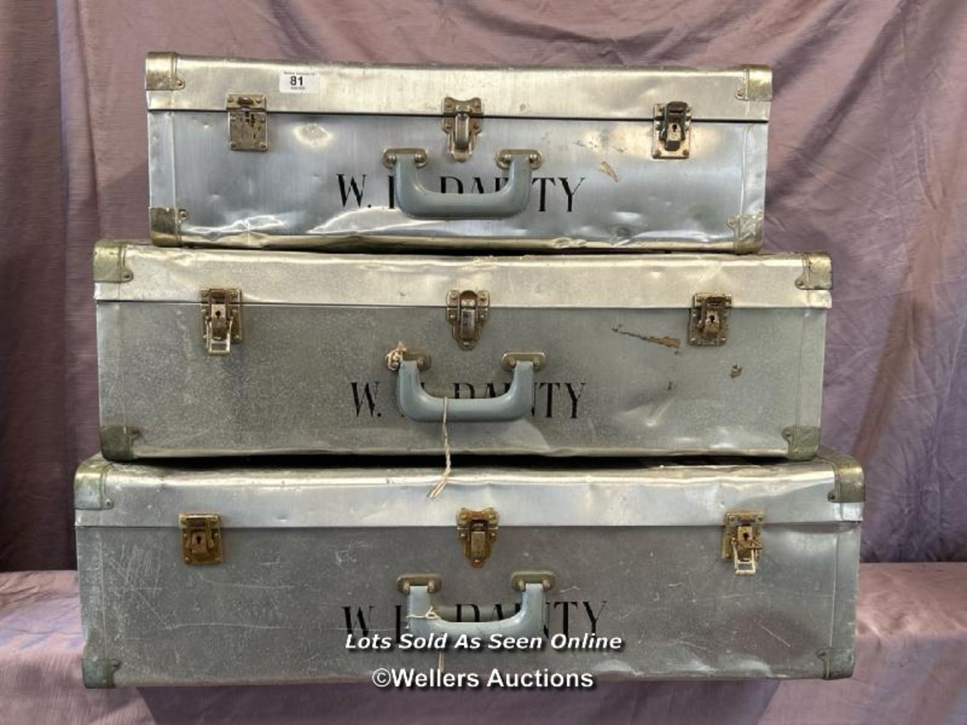 THREE ORIGINAL FLIGHT CASES OWNED BY BILLY DAINTY, A COMEDIAN AND DANCER WHO ENTERTAINED THE