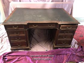 LARGE EDWARDIAN MAHOGANY PARTNERS DESK WITH LEATHER INLAID, COMPLETE WITH NINE DRAWERS TO ONE SIDE