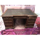 LARGE EDWARDIAN MAHOGANY PARTNERS DESK WITH LEATHER INLAID, COMPLETE WITH NINE DRAWERS TO ONE SIDE