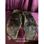 EARLY PILOTS OR MOTORCYCLE TROUSERS IN RELIC CONDITION, EXTREMELY WELL WORN, DISPLAY ONLY