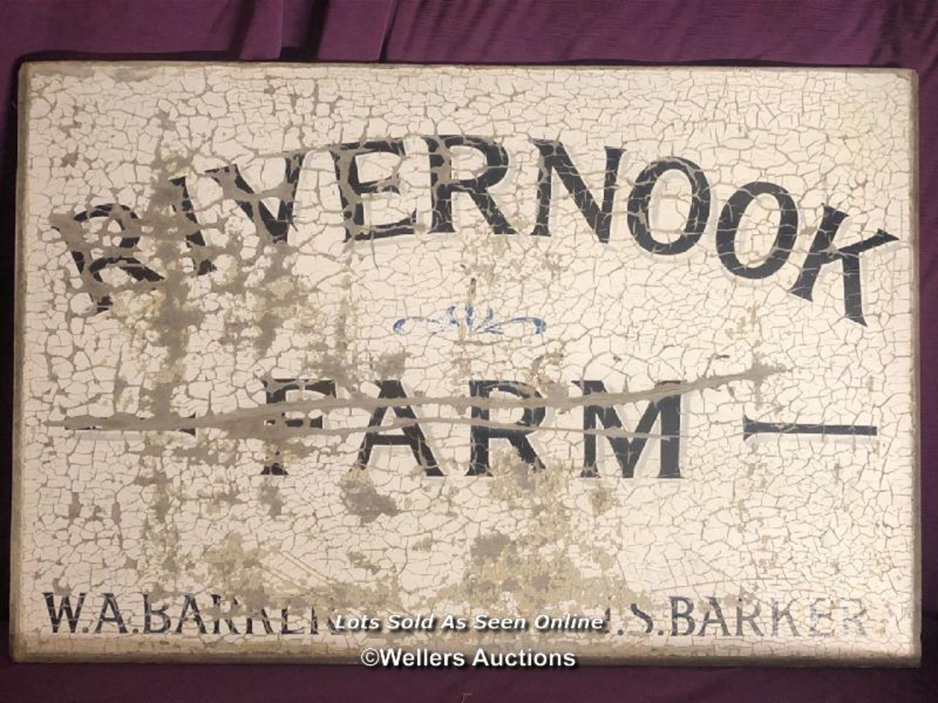 'RIVERNOOK FARM' PAINTED SIGN, 93.5 X 62.6CM