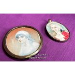 TWO SMALL OVAL HAND PAINTED PORTRAITS (ONE IS OF JAMES SEARLE), LARGEST 7 X 8CM
