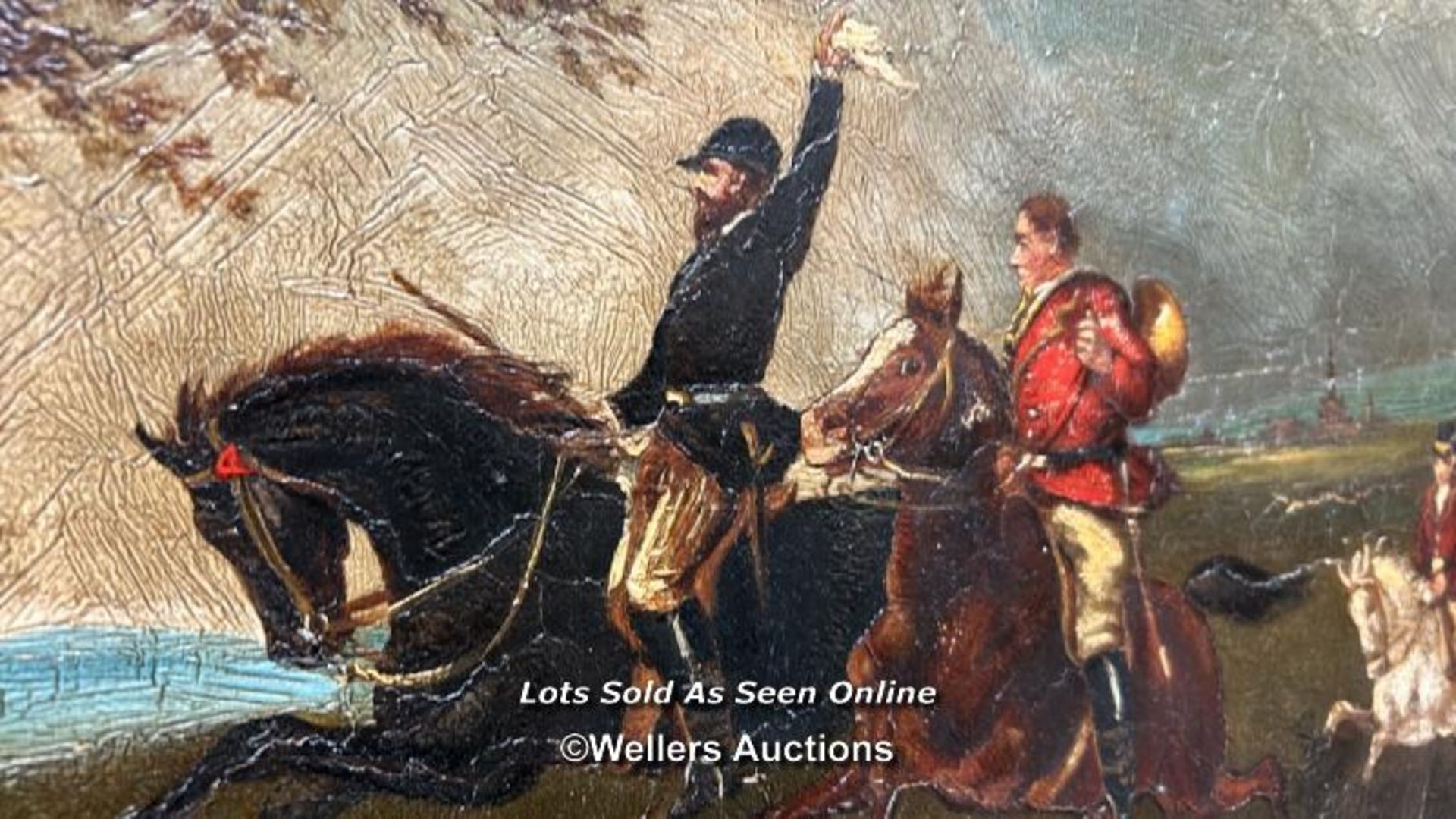 OIL PAINTING DEPICTING A HUNTING SCENE - Image 2 of 6