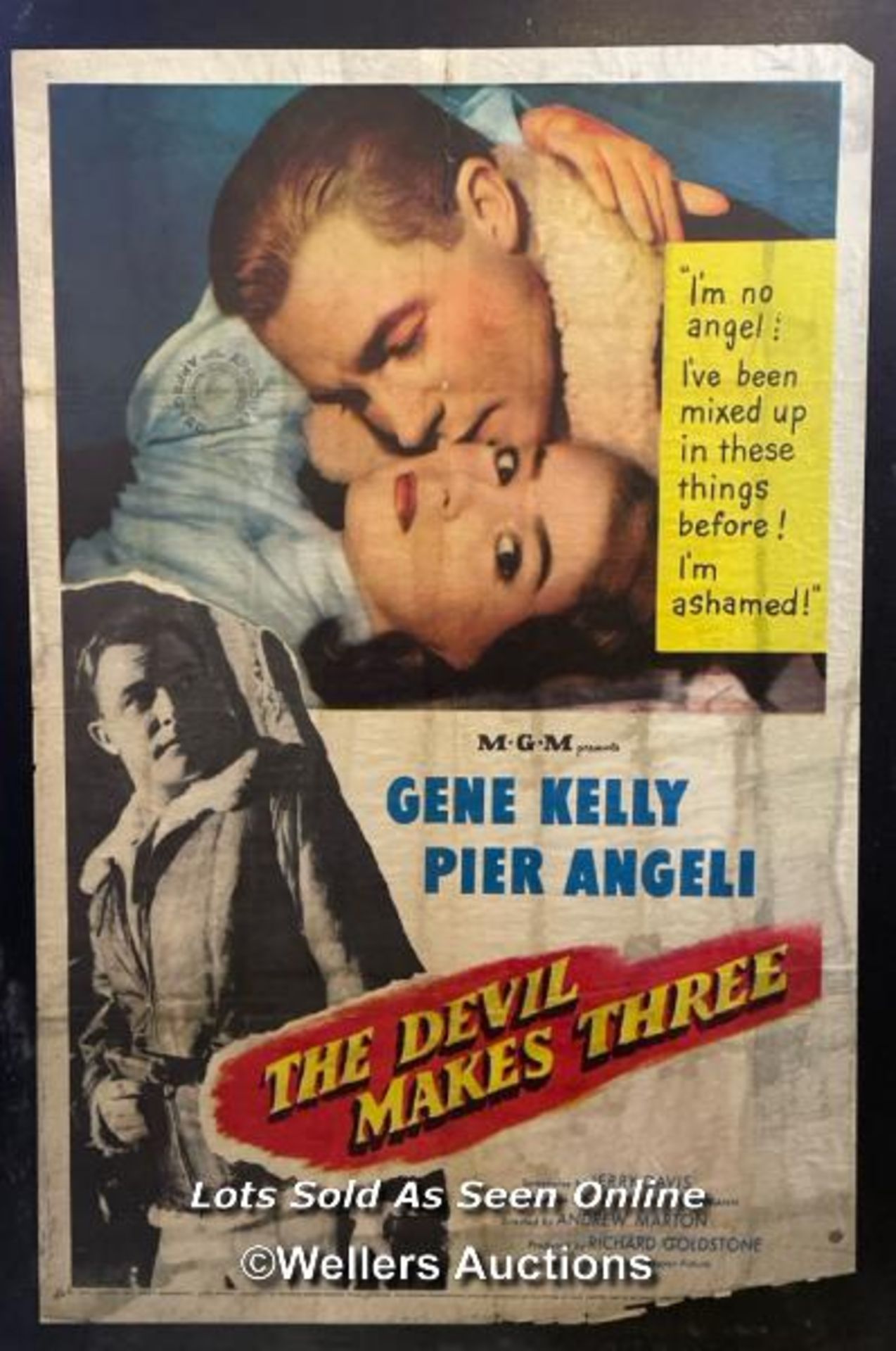 'THE DEVIL MAKES THREE' GENE KELLY FILM POSTER, PASTED ONTO BOARD FOR THEATRICAL USE, POSTER SIZE 69