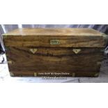 19TH CENTURY CAMPHOR WOOD MILITARY CAMPAIGN TRUNK WITH BRASS MOUNTS AND HANDLES, 98 X 49 X 46CM