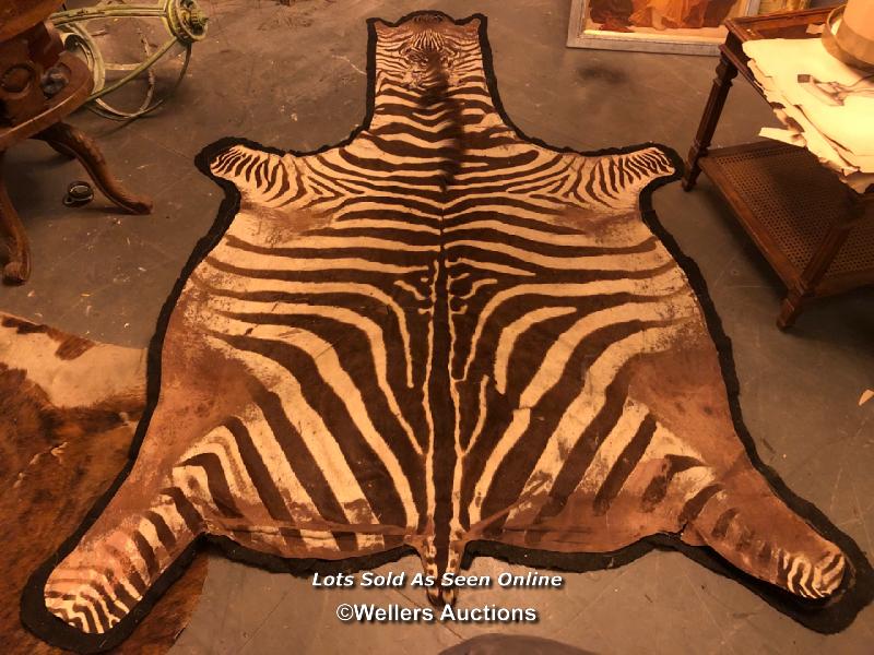 CIRCA 1910 GREVY'S BROWN AND WHITE ZEBRA SKIN RUG, 250 X 182CM - Image 3 of 3