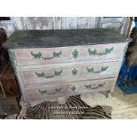 EARLY 19TH CENTURY LOUIS XV COMMODE WITH BRONZE VERDIGRIS MOUNTS, 132 X 64 X 89CM