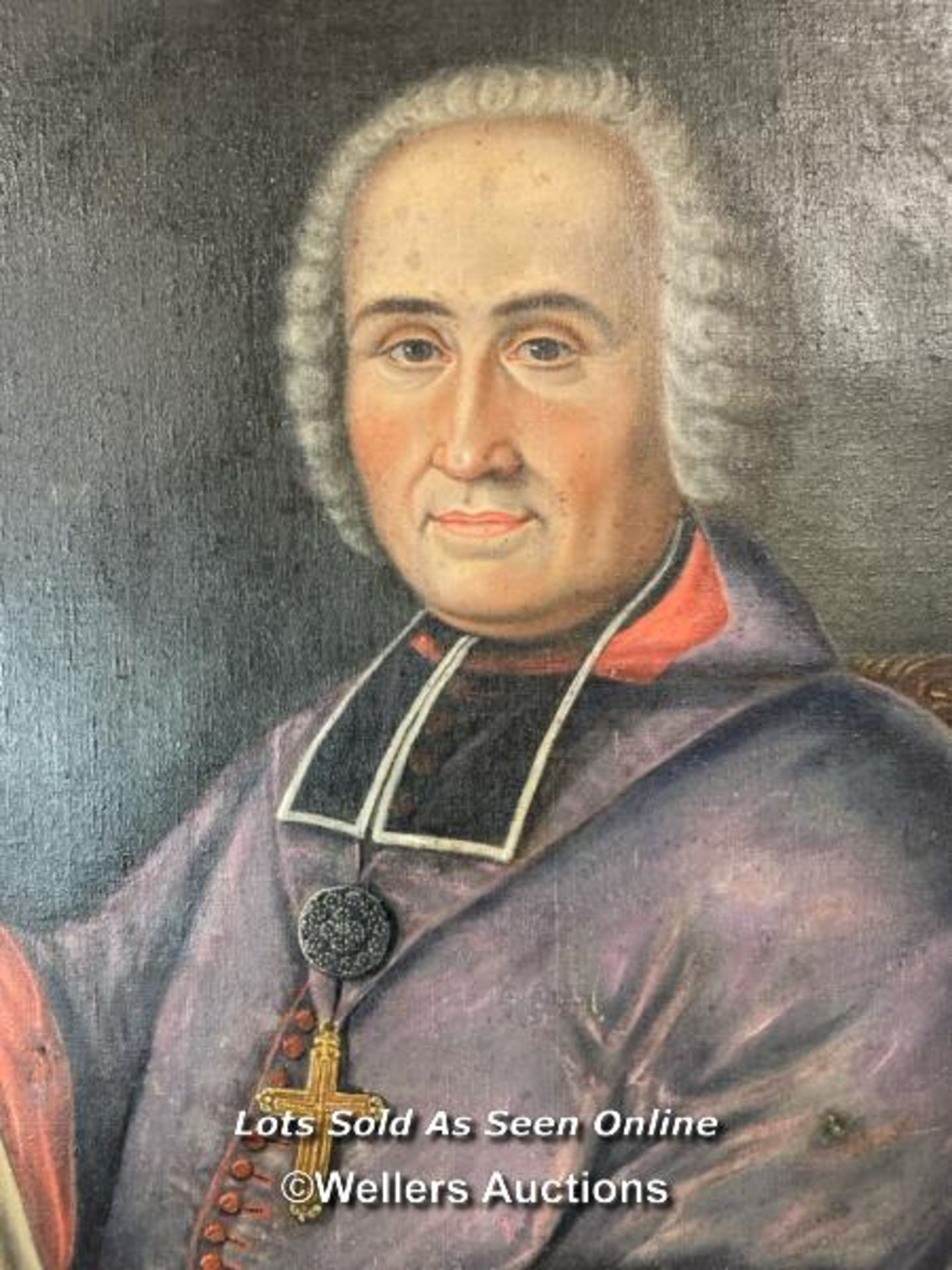 OIL ON CANVAS PORTRAIT OF A CLERGY MAN FROM FLORENCE, UNSIGNED, 68 X 82CM (SOME MINOR DAMAGE - SEE - Image 2 of 8