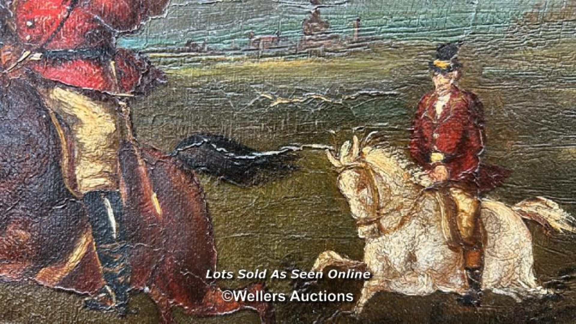 OIL PAINTING DEPICTING A HUNTING SCENE - Image 6 of 6