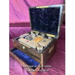 EARLY 19TH CENTURY GENTLEMAN'S VANITY BOX CONTAINING STERLING SILVER AND GLASS CONTAINERS (ONE