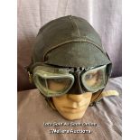 USAAF LEATHER FLYING HELMET (POSSIBLY RE-ENACTMENT) AND ASSOCIATED GOGGLES