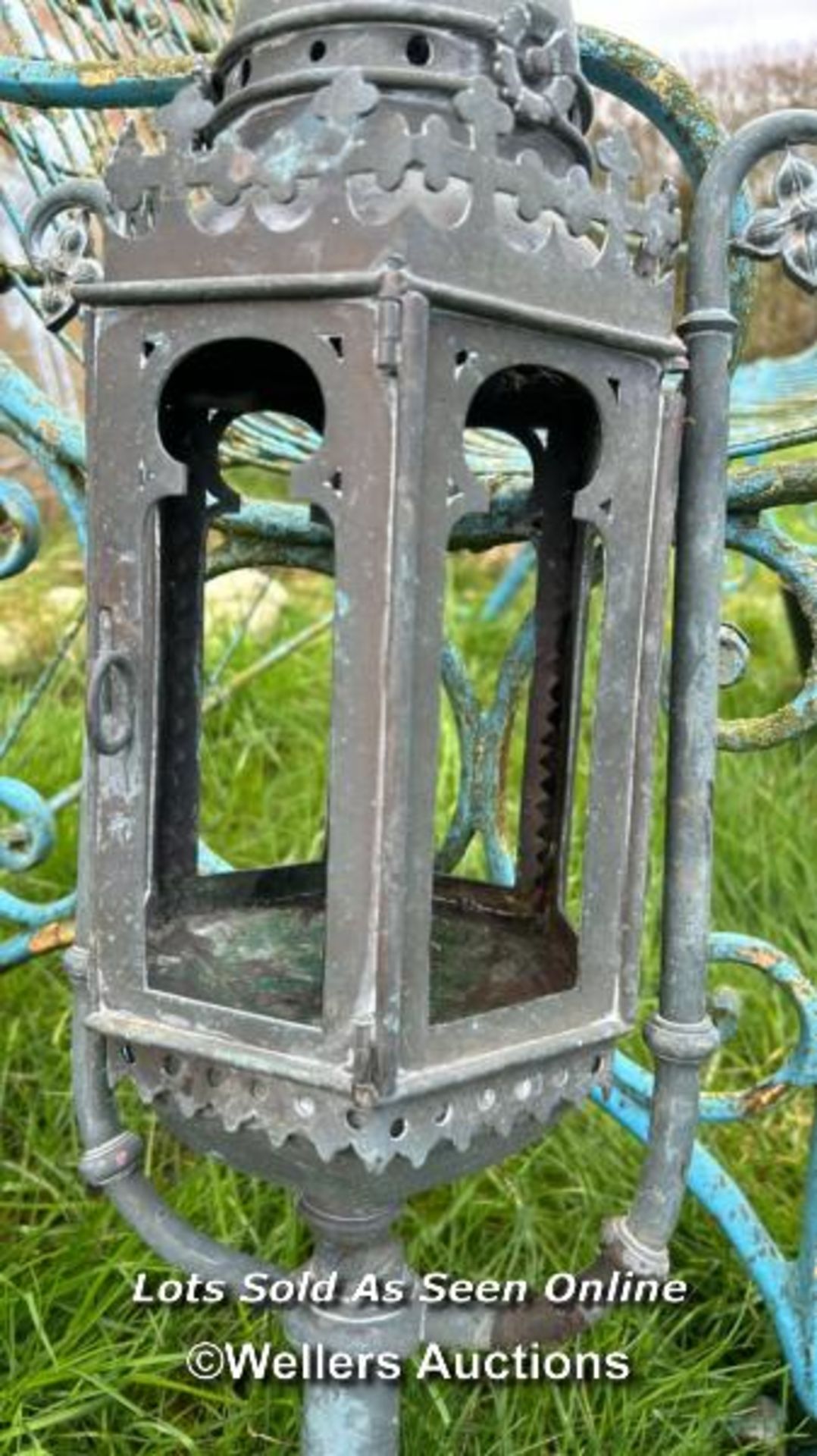 GOTHIC BRONZE HEXAGONAL LANTERN, HEIGHT 73CM, THIS LOT IS LOCATED AWAY FROM THE AUCTION SITE - Image 2 of 3