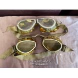TWO PAIRS FUR LINED ALUMINIUM GOOGLES, ONE AS FOUND