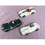 THREE DIE CAST RACING CARS INCLUDING DINKY CUNNINGHAM C-5R N0. 133, THE CRESCENT TOY COMPANY D-