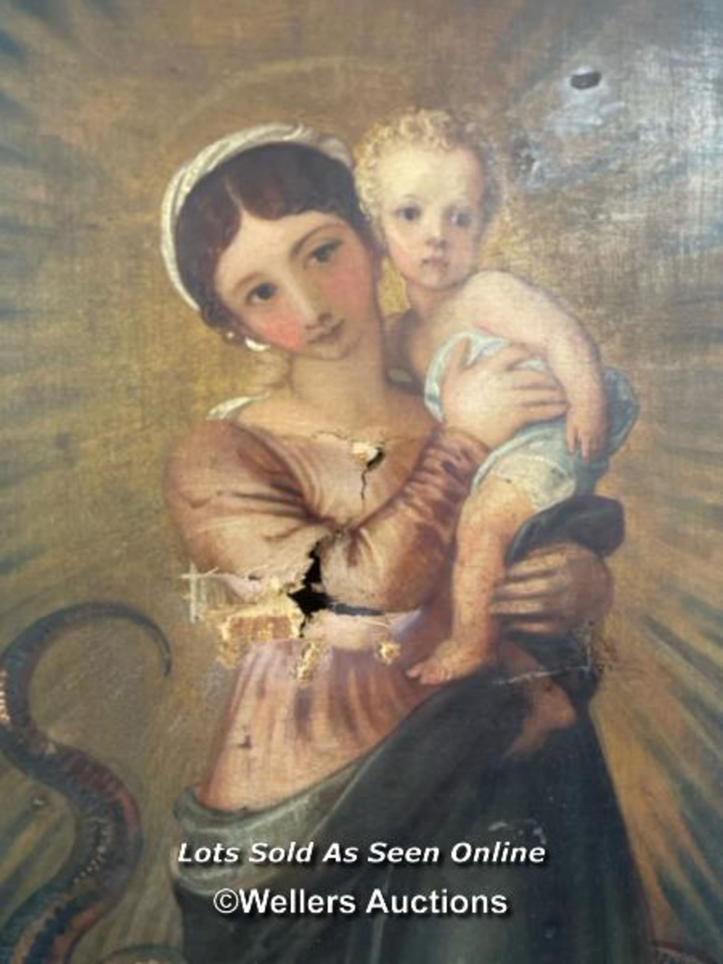 CONTINENTAL SCHOOL, 18TH CENTURY OIL ON CANVAS, THE MADONNA AND HER SON JESUS CHRIST TRAMPLE THE - Image 2 of 4