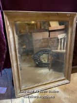 19TH CENTURY STRIPPED PINE MIRROR WITH ORIGINAL MERCURY PLATE, 86 X 103CM